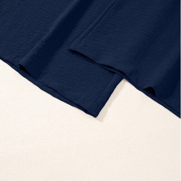 Shirred Navy Blue Wide Leg Jumpsuit With Pockets - Picture 7 of 9